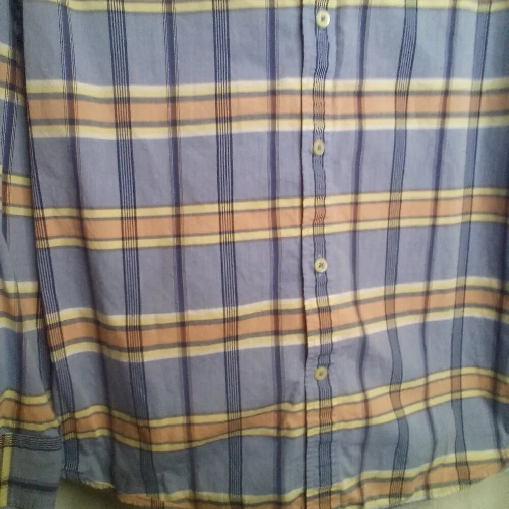 Banana Republic Shirt Men M 15 15 1/2 Button Up Long Sleeve Plaid Blue Orange
